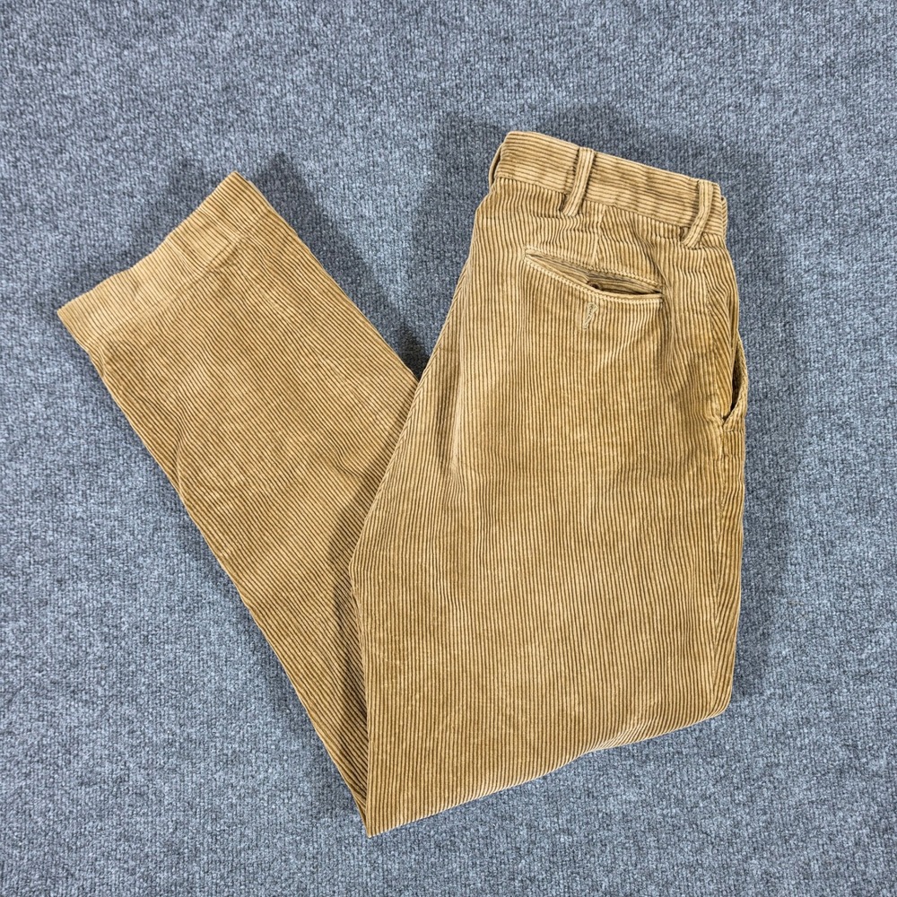 Polo Ralph Lauren Mens Tan Wide Corduroy Pants Tagged 34x32 Actual 32x30 Preppy
